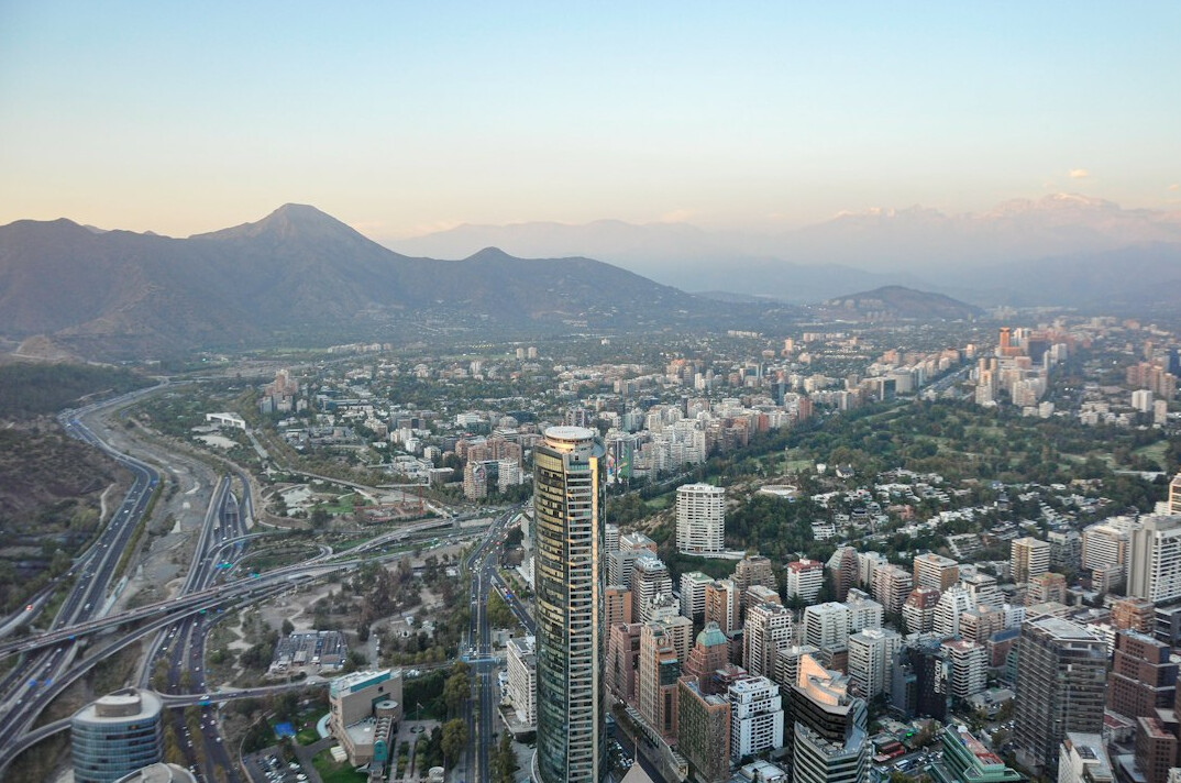 Santiago de Chile city skyline with Andes mountains in background